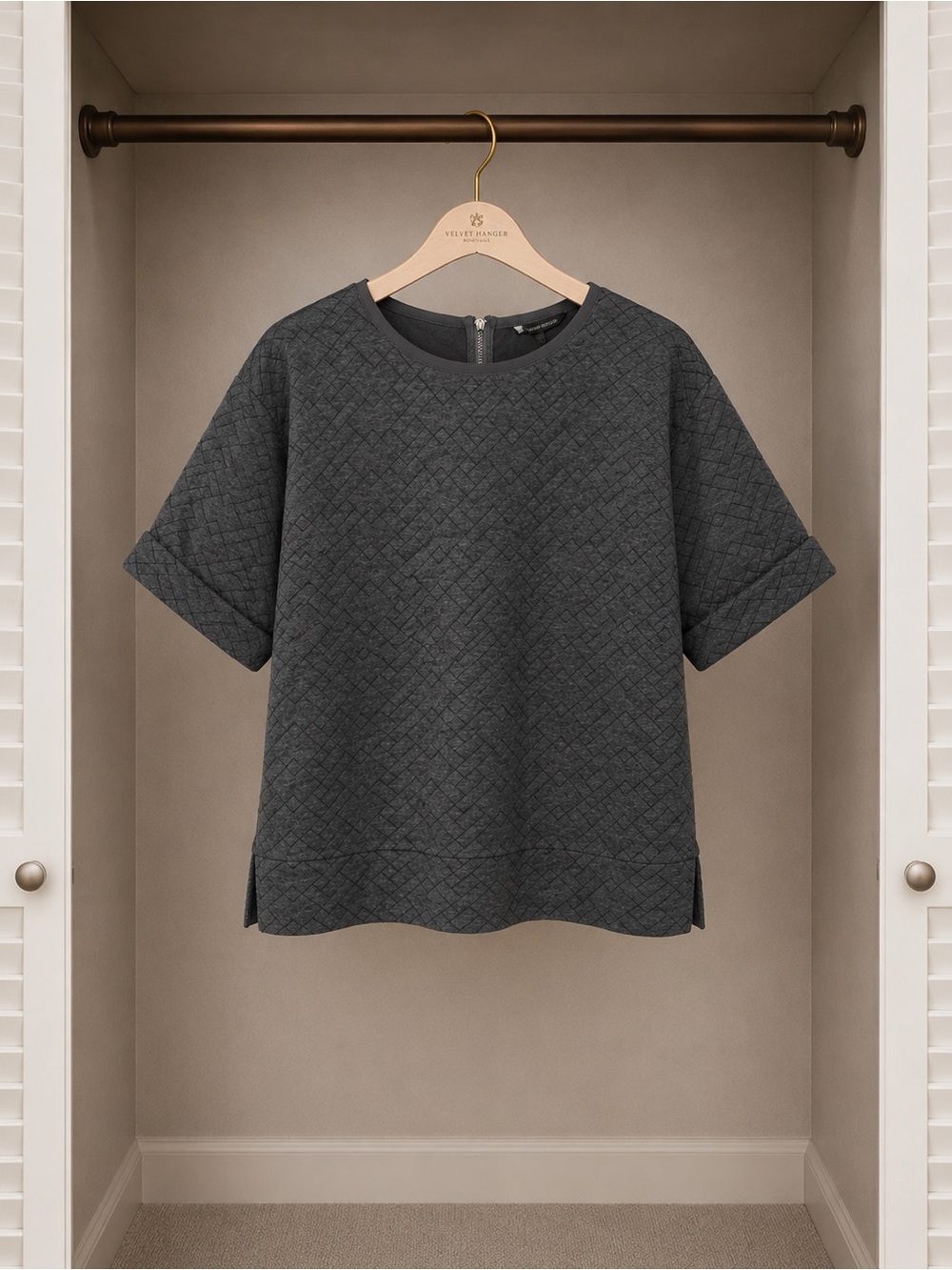 Banana Republic Quilted Short Sleeve Top — Dark Gray- Size S